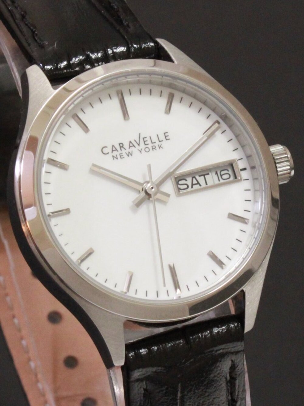Caravelle New York by Bulova Ladies Dress Watch White Dial Raised Indices 30mm